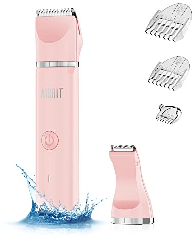 AIBRIT PRO Electric Bikini Trimmer for Women - 2 in 1 Electric Lady Clipper Pubic Hair Groomer Painless Hair Removal Razor Body Shaver, Portable Ladies Shaver with 2 Trimmer Heads, IPX7 Waterproof