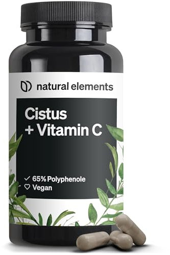 natural elements Cistus incanus mit Vitamin C – 90 Kapseln – 250mg Polyphenole pro Kapsel (65%) – vegan, hochdosiert, hoch bioverfügbar – ohne unnötige Zusätze – laborgeprüfte Qualität