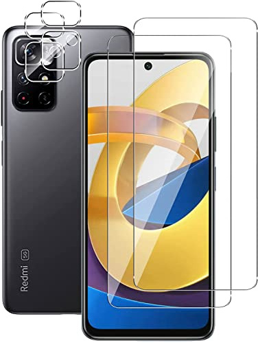 NOVAGO Compatible avec Xiaomi Poco M4 Pro 5G et Redmi Note 11S 5G et Note 11 5G - Pack de 4 Films vitre Verre trempé Donc 2 pour écran et 2 pour l'objectif caméra arrière