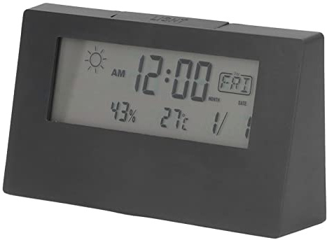 BuyWeek Digital väckarklocka, elektronisk nattklocka med ljus, LCD-display timme, datum, temperatur, luftfuktighet, bordsklocka, snooze-funktion, svart