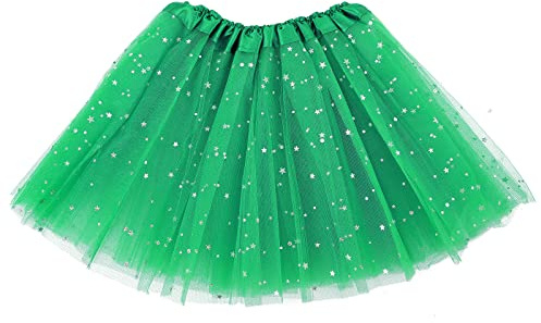 Sibba Tutus Skirt 3-Layer Sparkle Tulle Ruffle Layered Ballet Dress Dance Infrant Girls Outdoor Clothing Costume (Green)