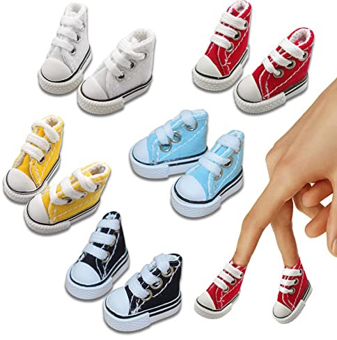 VBXPOU Puppenschuhe Mini Fingerschuhe 5Paar Fingerboard Schuhe Griffbrettschuhe Sehr Klein Canvas Schuhe Stoff Schuhe Fingerspielzeug für Puppen, Kind Geschenk Spielzeug