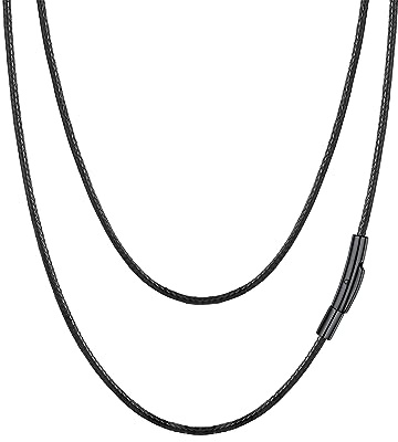 PROSTEEL Collana da donna con cordino nero da 2mm Collana da uomo in pelle nera di poliestere con chiusura in acciaio inox Lunghezza 41cm