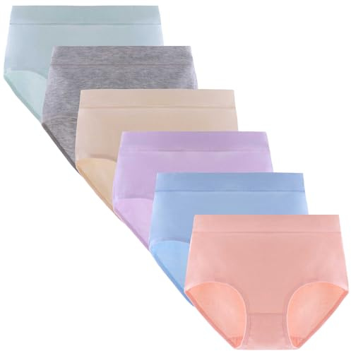 Lohhbve Girly Midsize Culotte Classique Couleur Unie Culotte 8-16 Ans Indispensable Culotte en Coton sous - vêtements Confortables Lot de 6