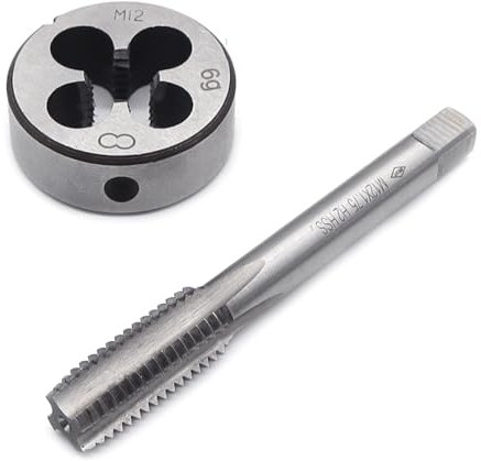 Aoyswuz 2 Piezas Machos M12 x 1,75 Terraja y Machos de Roscar HSS Métrica Máquina Rosca Macho, Machos y Troqueles Métricos para Roscado Reparación (M12)