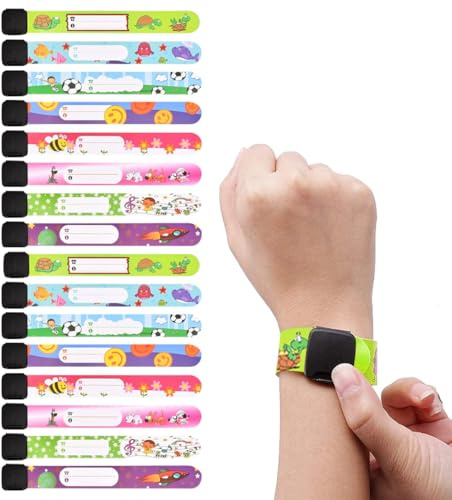16 Pezzi Braccialetti Bambini Sicurezza, Penna Non Sbiadita, Bracciale Identificativo per Bambini, Riutilizzabile e Impermeabile, Adatto per i Viaggi.