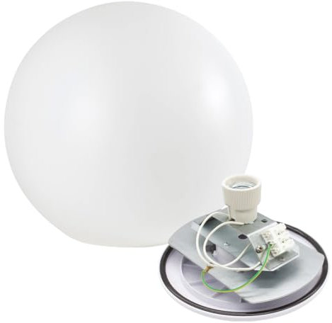 Farola Jardin Difusor Bola Lampara Exterior (Difusor 40 cm + base E-27) Farolas Exterior Jardin, Globo Difusor Bola Farola Polietileno Blanca para Exterior Luz de Jardin Patio Luces Exteriores