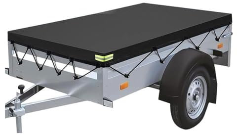 QINGYIWL Anhänger Plane 214×122×13 cm, Wasserfest Winddichte Reißfeste Anhängerplane mit Planenseil, 420D Anhänger Abdeckplane für Viele PKW Hänger Autoanhänger (Schwarz)