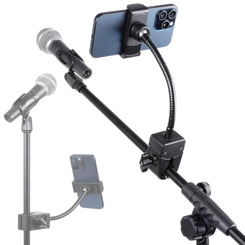 FPN Mic Stand Phone Holder, Flexible Phone Mount with 7.9 Removable Gooseneck for Microphone Music Stand, 360°Adjustable Phone Holder for iPhone 16 Pro Max, 15 Plus, All Smartphones