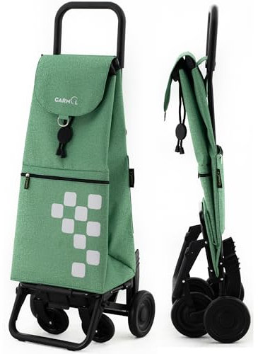GARMOL Carro de la Compra Plegable 55L Carro de Compra 4 Ruedas Gran Capacidad Plegable con 2 Fijas y 2 Giratorias | Carrito Color Verde