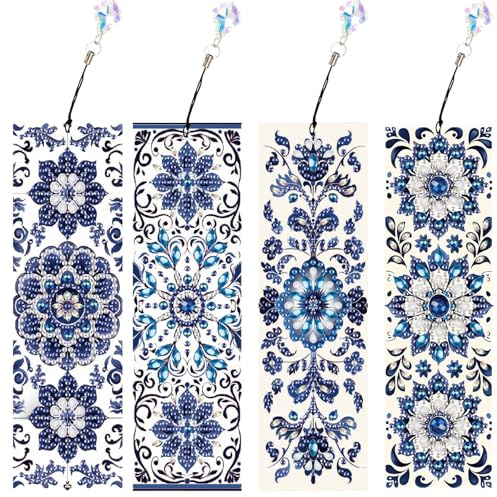 SHEGZHUC Set di 4 segnalibri per Diamond Painting Diamond Painting Mandala Diamond Painting Fiori Diamante Painting Segnalibro Mosaico Diamante Pittura Arte Ricamo Punto Croce Immagini Regalo