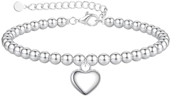 Milacolato Bracciale d'argento per donna 925 Argento Cuore d'amore Charm Ipoallergenico Bracciali di perline d'argento regolabili Gioielli dell'amicizia