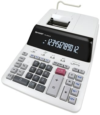 Sharp CS-2635 LW druckender Tischrechner (12 Stellen, LCD Display, schwarz/rot Druck, Netzanschluss) Weiß