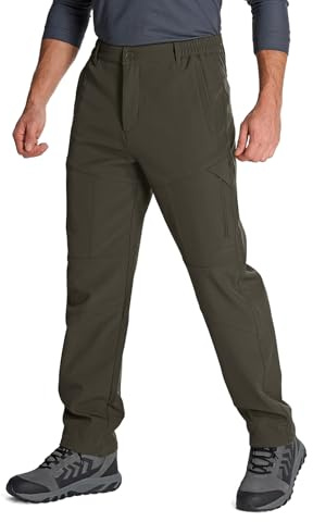 Men's Waterproof Trousers Warm Fleece Lined Ski Snow Pants Windproof Softshell Thermal Winter for Hiking Golf Walking with 5 Zip Pockets（6086， Earth Tone，34）