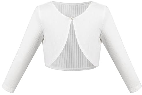 Sunny Fashion Filles Blanc Boléro Haussement d'épaules Tondu Cardigan Manche Longue Bouton Tricoter Pull-Over 12 Ans