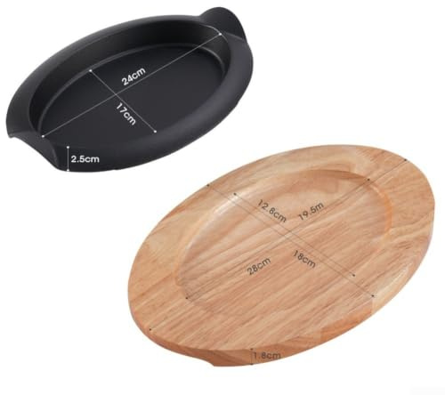 för gjutjärn, grillpanna oval för biff, fisk och grillning, obelagd | Teppanyaki platta för gas och induktion, hållbar stekpanna med ergonomiskt handtag svart