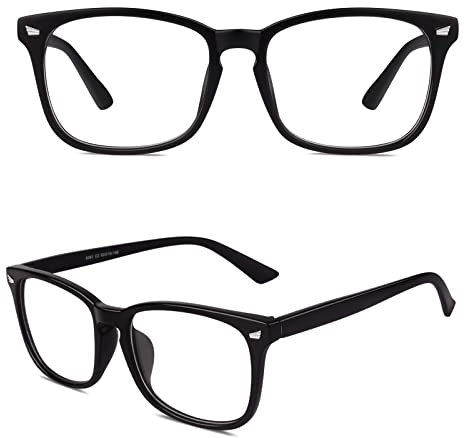 GQUEEN Fake Brille Ohne Stärke Damen Herren Nerdbrille UV400 Schwarz,PE2