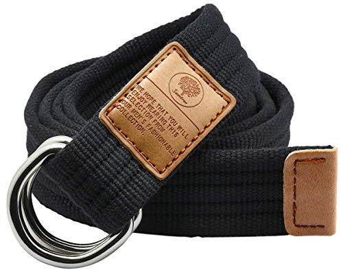 KYEYGWO Leinwand Gürtel für Damen und Herren, Verstellbare Canvas Stoffgürtel mit Doppel D-Ringe Schnalle, #2-schwarz(119cm Gesamtlänge), Einheitsgröße