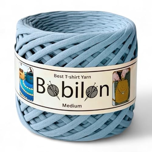 T-shirt-garn i fettuccini-stil, 7–9 mm, trikågarn för virkning och stickning, ekologiskt, makramégarn, bandgarn i 100% bomull, jerseygarn, blå (Smoky)