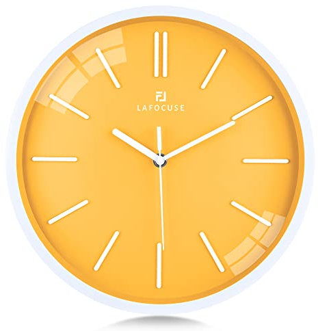Lafocuse Horloge Murale Jaune Moutarde Silencieuse Moderne Pendule Murale Simple sans Chiffres pour Enfant Fille Chambre Cuisine Salle de Bain Salon 30cm
