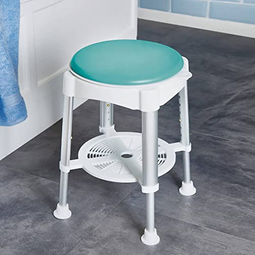 Rotating Bath Seat | 360° Padded, Waterproof Bathroom Seat with Non-Slip Feet, Height Adjustable Legs & Handy Shelf | H42-60cm
