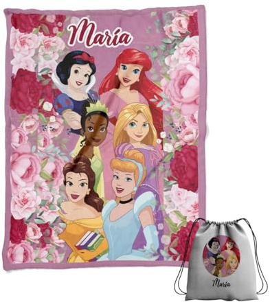 ZPUBLI+ Manta Personalizada con Nombre y Texto. Regalo Original para Navidad, cumpleaños, Regalo Infantil, Baby Shower. Manta Invierno Suave y Duradera. (Princesas Disney)