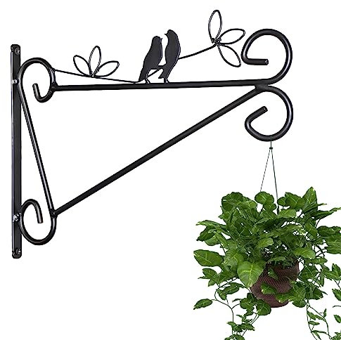 WINSOME 12 Inch Black Metal Hanging Basket Bracket - Heavy Duty, Rust-Proof, Indoor/Outdoor, Wall Mount, 12 Hooks, 35 lbs Capacity