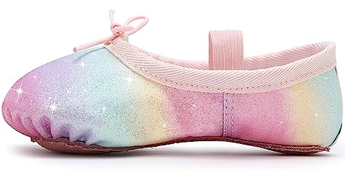 Chaussures de ballet pour filles - Chaussures de danse en cuir à paillettes - Semelle complète - Pour enfants, tout-petits - Pour danse, spectacle, gymnastique, Arc-en-ciel, 34 EU