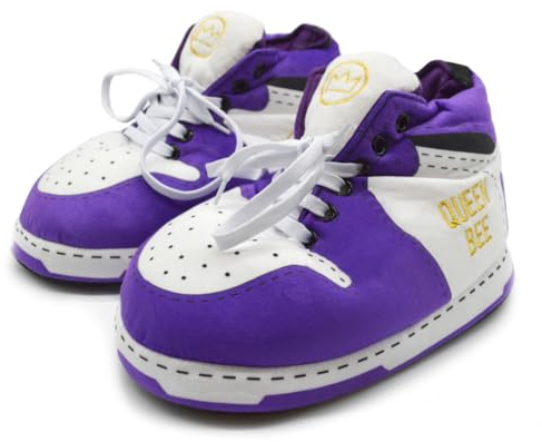 Baffies Krazy Kicks - Large Queen Bee Slippers for Women Warm Memory Foam Trainer Style, Stylish Sneaker Design, Comfortable Novelty Footwear, Christmas Warm Present Purple