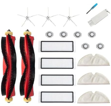 Tillbehör till Xiaomi Roborocke S5/Max/S6/Max V/S6 Pure/S60/S65/T6/E25/E35, 4 x vattenkärna, 4 x HEPA-filter, 3 x sidoborstar, 3 x moppkuddar, 2 x Rullborstar, 1 x rengöringsverktyg, 1 x skruvmejsel