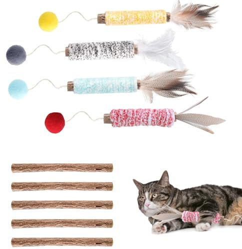 ChAusa 9 Stück Kausticks für Katzen,Matatabi Stick Katze, Katzenspielzeug,Sticks für Katzen Kaustangen, Katzensticks Zur Zahnreinigung Katze Zahnpflege Spielzeug für Kratzen,Spielen, Kauen