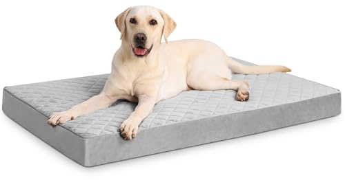 NUPIDA Orthopedic XL Dog Beds Large Sized Dog Waterproof Bed with Removable Washable Cover and Non-Slip Bottom, Quilting Pet Mattress for Crate, 41x27 Inch, Light Gray