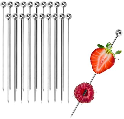 COM-FOUR® 20x brochetas de cóctel de acero inoxidable - brochetas para comer con los dedos, frutas, hamburguesas - recolector de fiestas reutilizable de 11 cm (20 piezas - 11cm)