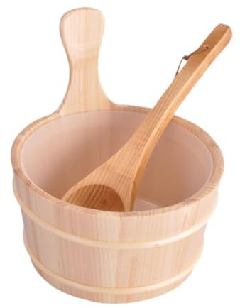 ＡＷＨＡＯ Seau en Bois pour Sauna avec récipient de Rangement pour louche, Seau à Eau de 4 L, Ensemble d'accessoires pour Sauna pour Spa, hôtels, Maisons, Bain