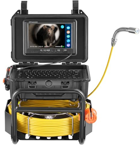 VEVOR Caméra Inspection Canalisation 70 m Endoscope Drain Auto-nivellement, avec Émetteur 512 Hz, Compteur de Distance, Écran 9'', Étanche IP68, 12 LED, Carte SD 32 Go, pour Conduit, Égout, Tuyaux