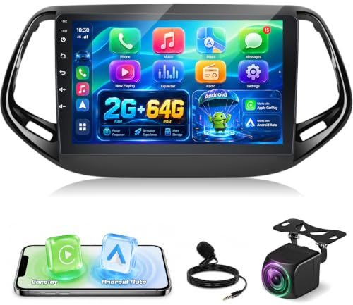 NHOPEEW Radio de Coche 2+64G para Jeep Compass 2017-2021 - Carplay inalámbrico y Android Auto - Estéreo Android 13 de10,1 Pulgadas con WiFi EQ GPS Mirror Link FM RDS