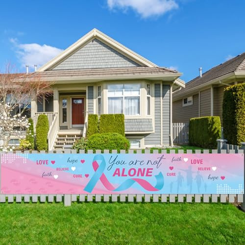 WANDIC Bannière personnalisée avec ruban rose et bleu, pour sensibilisation aux défauts et au cancer du sein, 50 x 300 cm de long, décoration pour activités de bienfaisance sociale