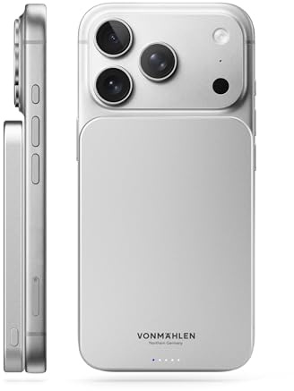 VONMÄHLEN Evergreen Mag - Wireless Powerbank kompatibel mit MagSafe - Ultra Thin, Tragbares Ladegerät mit 5000mAh Kapazität und 15W Drahtloses Laden, magnetische Powerbank (QI2-zertifiziert) - White