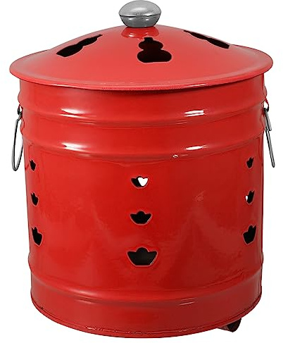 Abaodam Red Enamel Burn Barrel Incinerator Bin for Outdoor Backyard Use Fire Pit Cage for Money Sacrifices Worship Safe Heat Insulation and Easy Storage