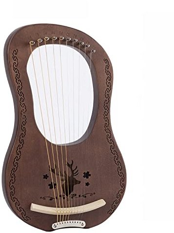 Harpa， Lyraharpa 10 strängar metallkopparlyraharpa mahogny med stämnyckel, extra, plektrum och bruksanvisning