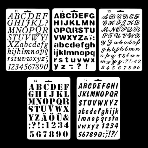 5 stencil lettere, stencil lettere e numeri per pittura, stili assortiti, stencil alfabeto per fai da te, album fotografici, scrapbooking