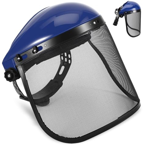 OurLeeme Protezione per il viso, casco con visiera a rete e fascia regolabile leggera per decespugliatori e lavori di levigatura, protezione da liquidi e schegge, blu