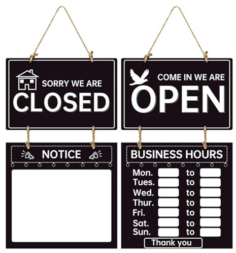 Öppen stängd skylt – PVC 56 x 24,8 cm | Raderbara öppettider | dörrskylt | hängande butik för skyltfönster, café, restaurang, kontor, hemföretag, butiksdekoration, kundinformation och detaljhandel