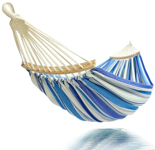 Hamac double extra large pour 2 personnes - 220 x 150 cm - Longueur totale : 330 cm - Charge : 226,8 kg - En toile de coton - Pour terrasse, porche, jardin, cour - Pour extérieur et intérieur - Avec