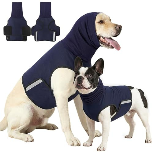 Mekalero husdjur ångestfull lugnande väst huvudskydd wrap 2 i 1 design för hund bekvämt polyestertyg lätt att bära hund stilla dräkt