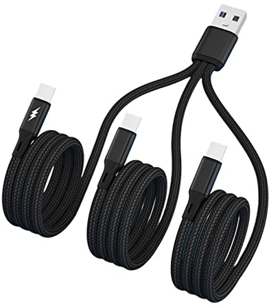20 cm/116 cm 3-i-1 snabbladdningskabel USB till 3X Typ-C-kontakter laddningskabel 5 V flera portar laddningskabel nylonflätad kabel