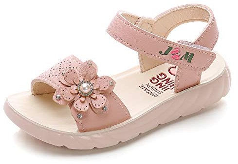 Sandal flicksandaler, sommar, läder, blommor för småbarn, flickor, Ljusrosa 3, 26 EU