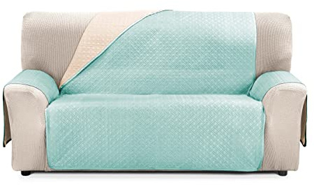 Cardenal Textil Rubí tvåfärgad vändbar sofftäcke, polyester, akvamarin, 2-sitsig Ecru