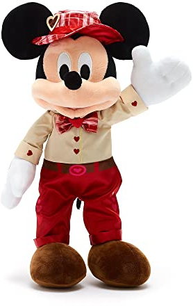 Disney Store Mickey Mouse Valentine’s Day Medium Soft Plush Toy, 42cm/16, Cuddly Character in Shirt, Trousers, Tartan Bow-Tie and Hat, Heart-Shaped Accents, Embroidered Details, Suitable for All Ages