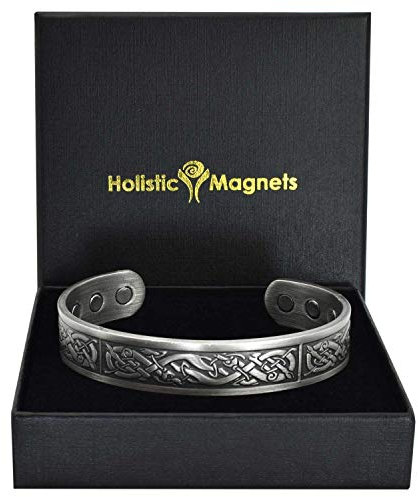 Holistic Magnets® Wikinger Kupfer Armband XL (Antik-Silber) Herren Magnet Armbänder für Arthritis Originelle Geschenke für Männer Magnetarmband-VP (XL: Handgelenk 22-24cm)